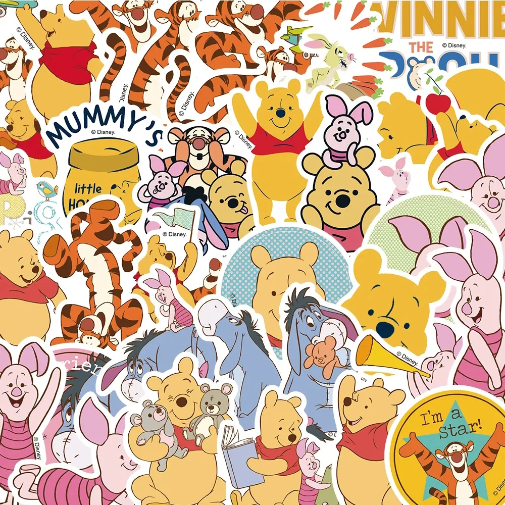 10/30/50pcs Cute Disney Pooh Bear Stickers Cartoon Piglet Tigger Decal for Notebook Laptop Skateboard Decoration Decals Toy