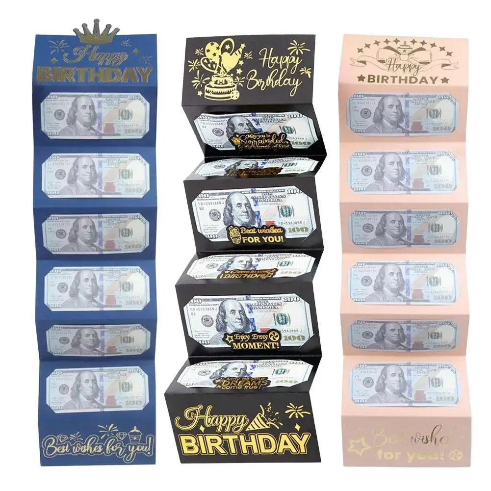 Joyeux anniversaire enveloppe d'argent noir or Six emplacements d'argent bricolage porte-monnaie Surprise cadeaux d'argent pour hommes femmes enfants décor de fête