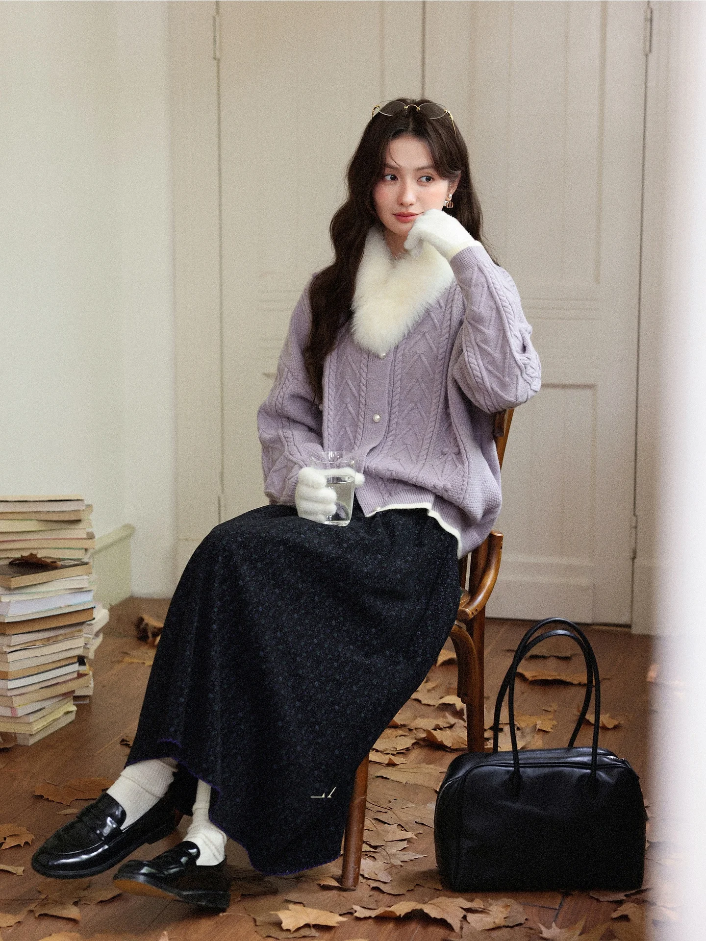 

Свободный женский свитер-кардиган фиолетового цвета Lazy Sle Iris Whispers Southward Deer, новая осенне-зимняя коллекция, прямой крой, длинный рукав...