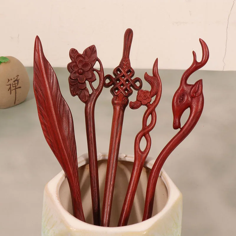 

Hairpin Retro Chinese Plain Solid Sandalwood Wooden Single Cheongsam Daily Party Women All Season