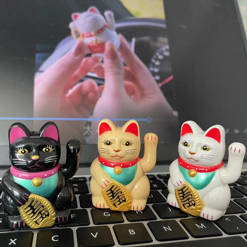 Solar Powered Mini Lucky Cat Decoration Detailed Design with Golden Nugget and Ingot Available in Three Colors