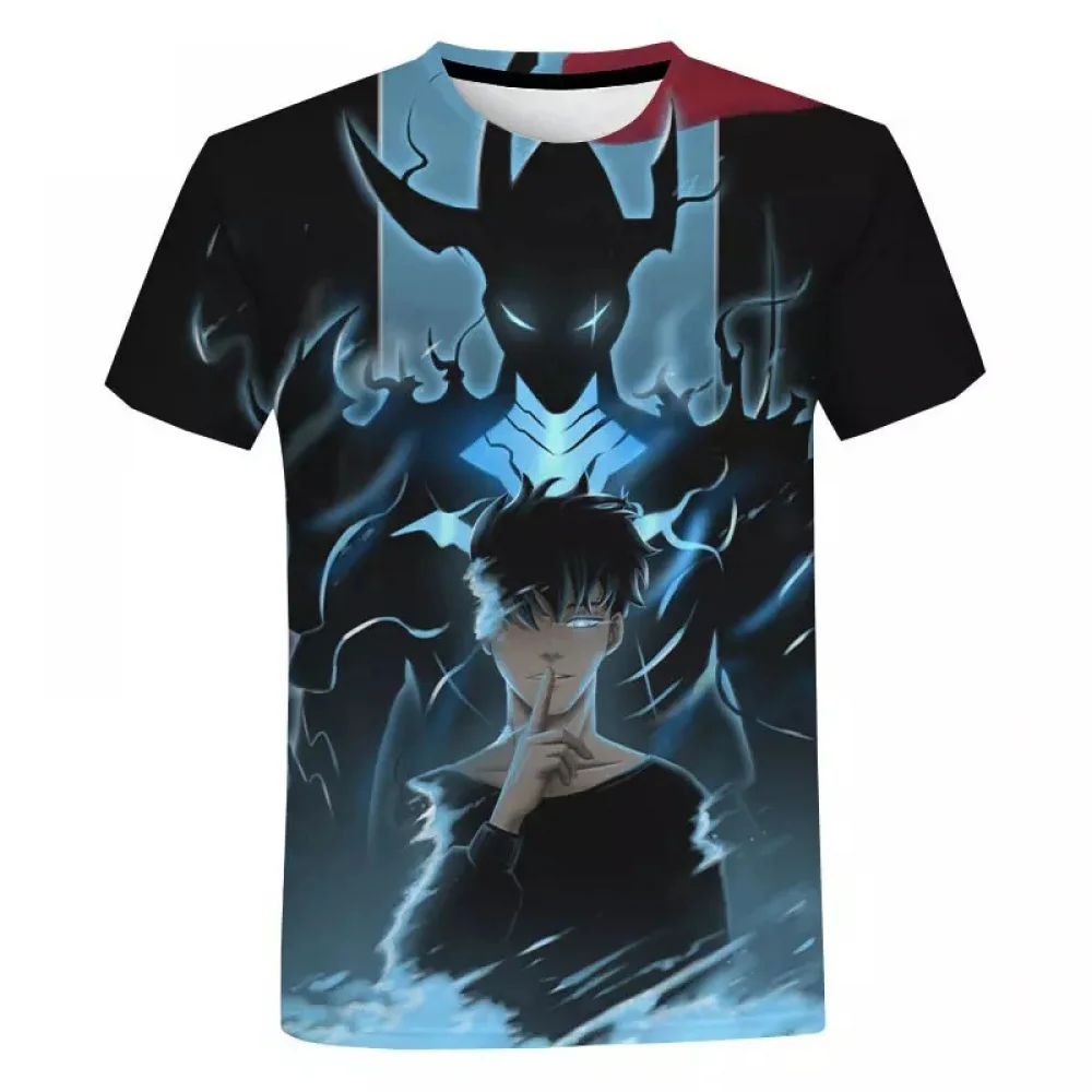 Solo Leveling Anime T Shirt Men Short Sleeve Harajuku Printed Men Clothing Streetwear Oversized Tops Halloween Demon Suit