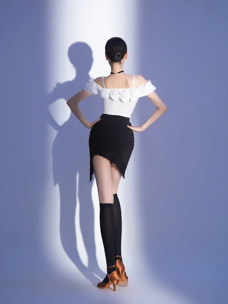 여성용 ort Sve One oulder Practice orm 탑 화이트 룸바 차차 삼바 카우보이 라틴 댄스 의상