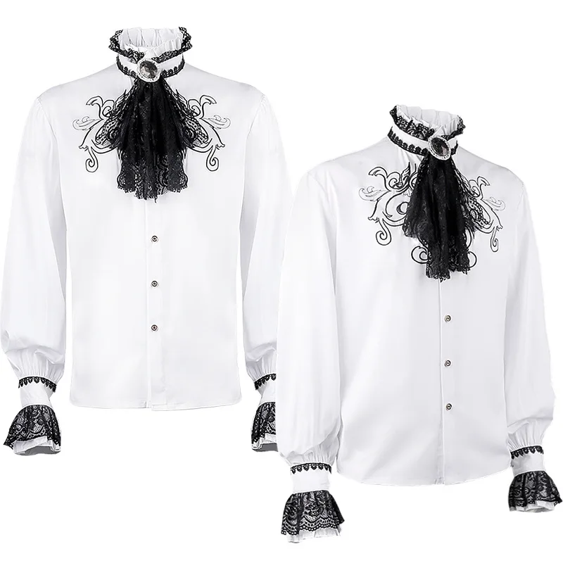 

Men's Pirate Shirt Black Lace Ruffle Collar Shirts Medieval Victorian Gothic Outfit Halloween Vampire Cosplay Theatre Stage Show