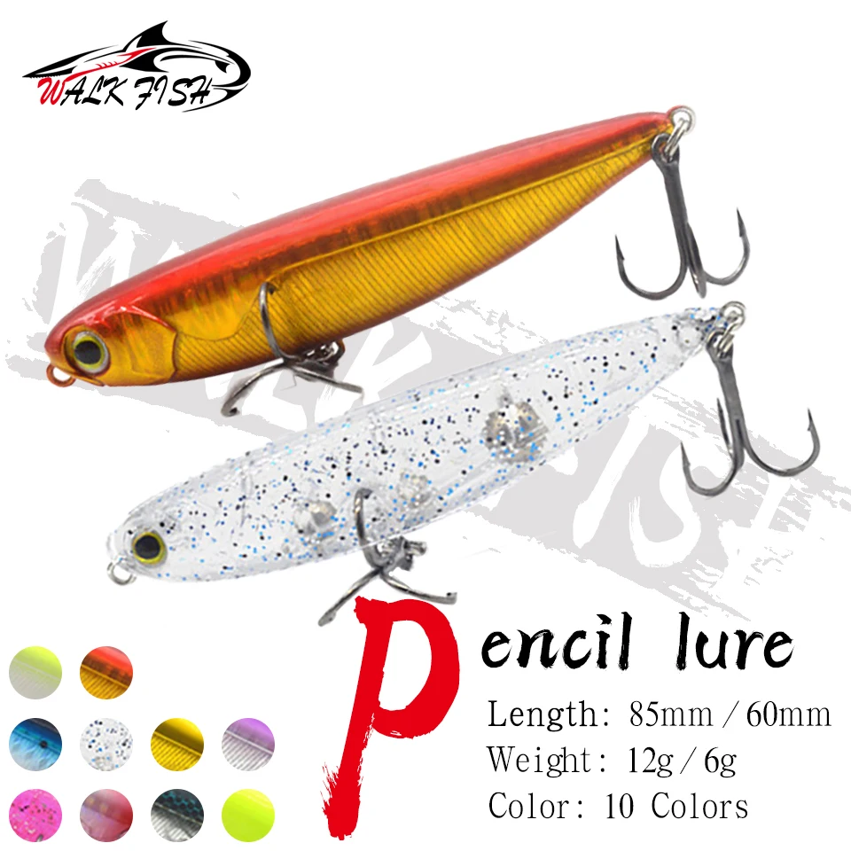 WALK FISH 1 Stück 60mm/85mm 6g/12g Pencil-Köder für Weitwürfe, kleine Munition, Airship Cannons, Aufwärts gewölbter Kunstköder für Barsch