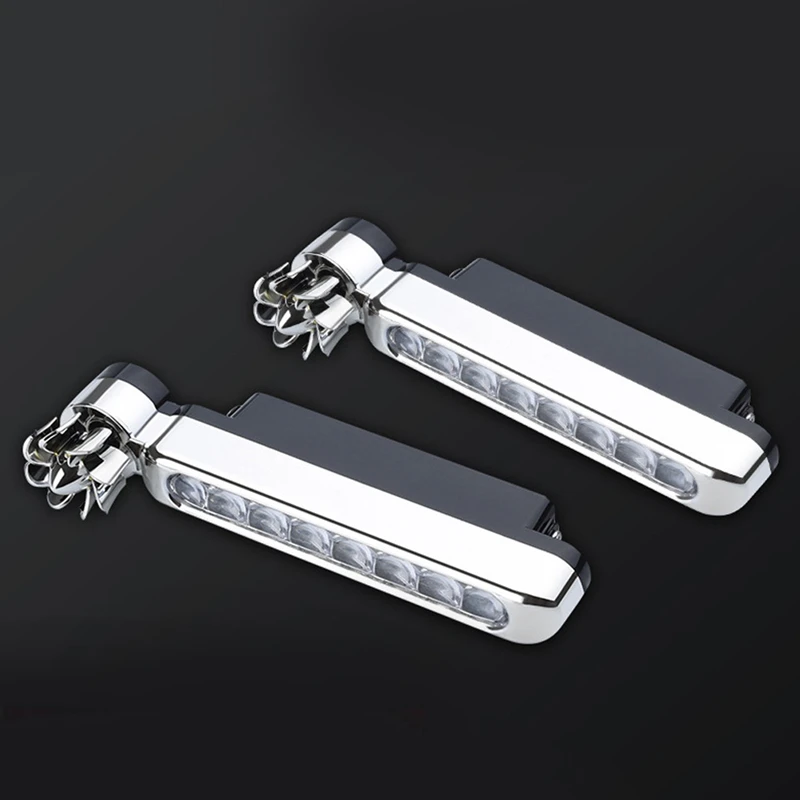 1Pair Car Wind Energy Power Front Grille 8 LED Daytime Running Light Auto Decorative DRL Driving Lamp with Double-Sided Tape