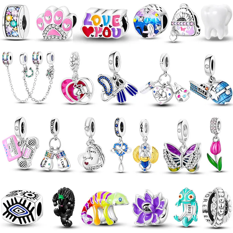 

100% Real 925 Sterling Silver Chameleon Beaded Fit Original 925 Pandora Bracelet&Bangle For Women Birthday Fashion Jewelry Gift