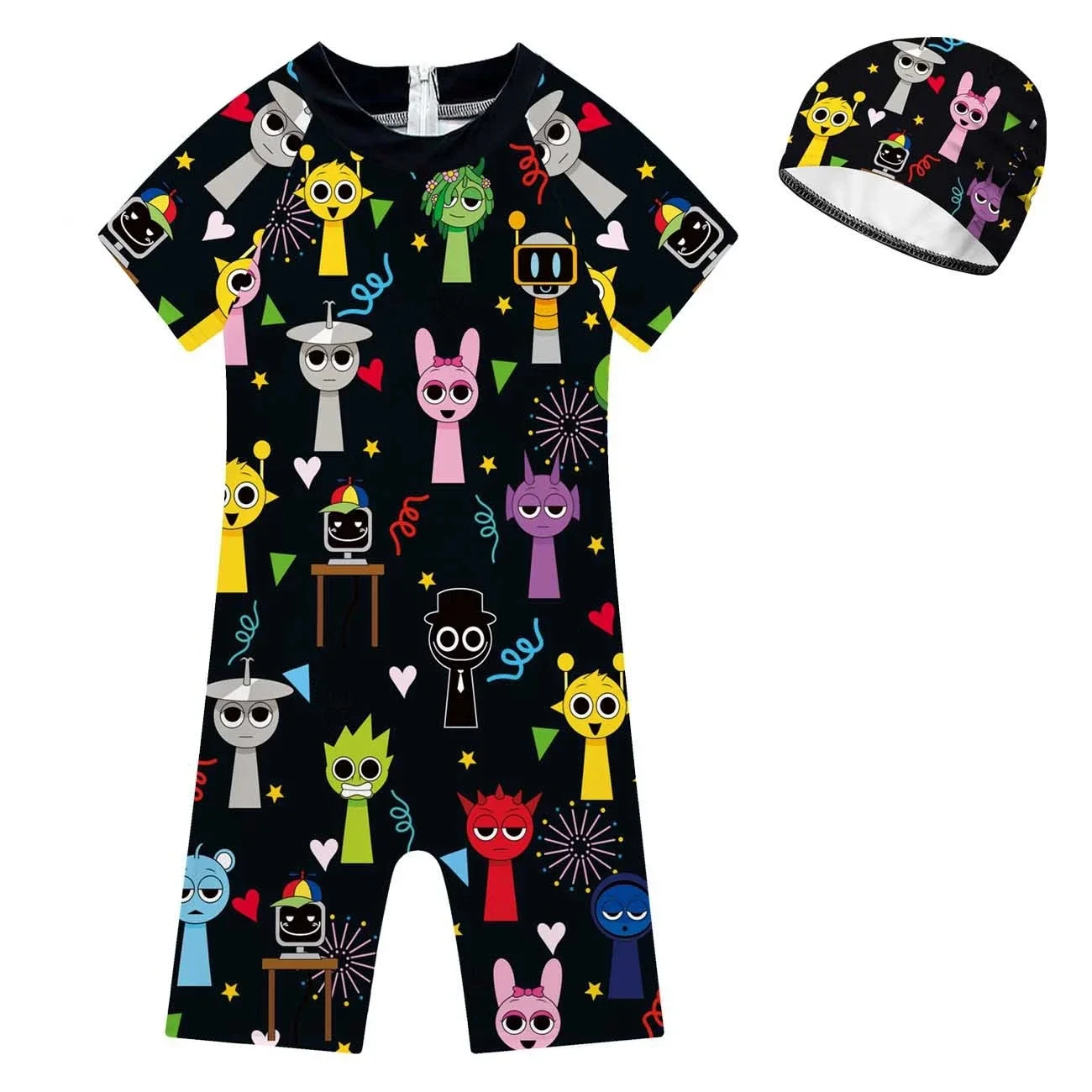 Summer Sprunki Plush Swimwear Kids Costume Toddler Baby One-piece Swimming Cap Bathing Suit Boys Girls Sprunki Print Beachwear view 3
