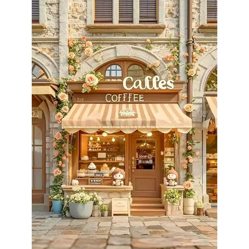 GATYZTORY Coffee Shop Paint By Numbers Picture Pictures By Numbers Landscape for Adults Beginners Paint Kit Drawing Kit