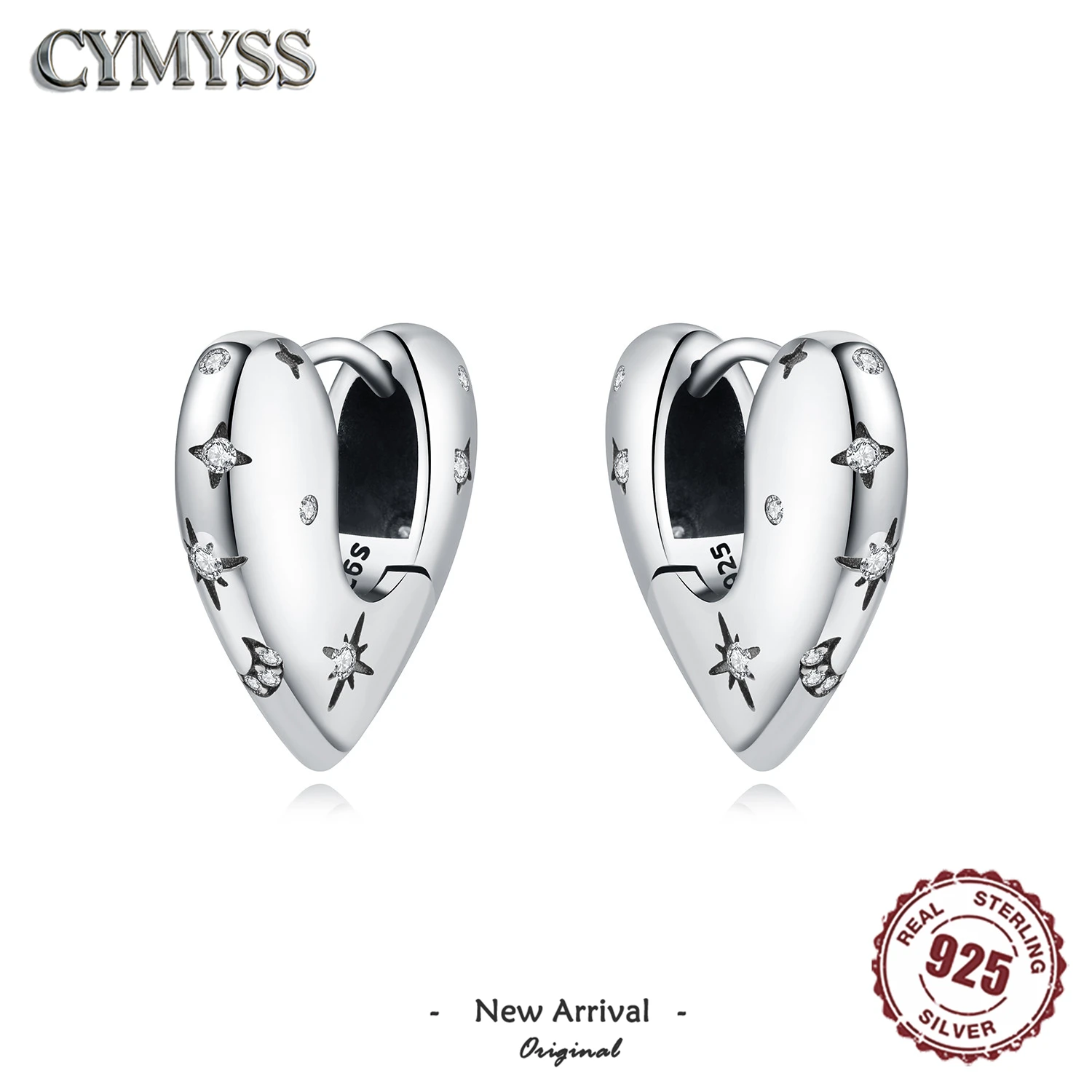 

Original 925 Sterling Silver Simple Star Moon Heart Hoop Earrings For Women Boutique Birthday Party Gifts Versatile Jewellery