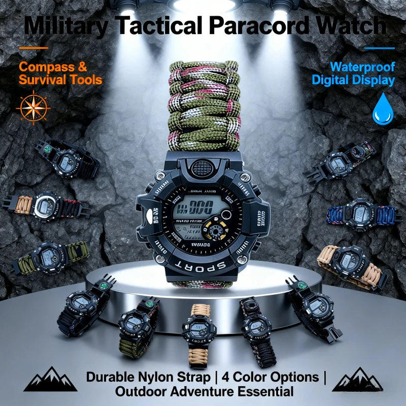 Survival Watch - 7-Core Umbrella Rope Freely Adjustable, Multifunctional Essential Gear for Outdoor Climbing Adventure Teams