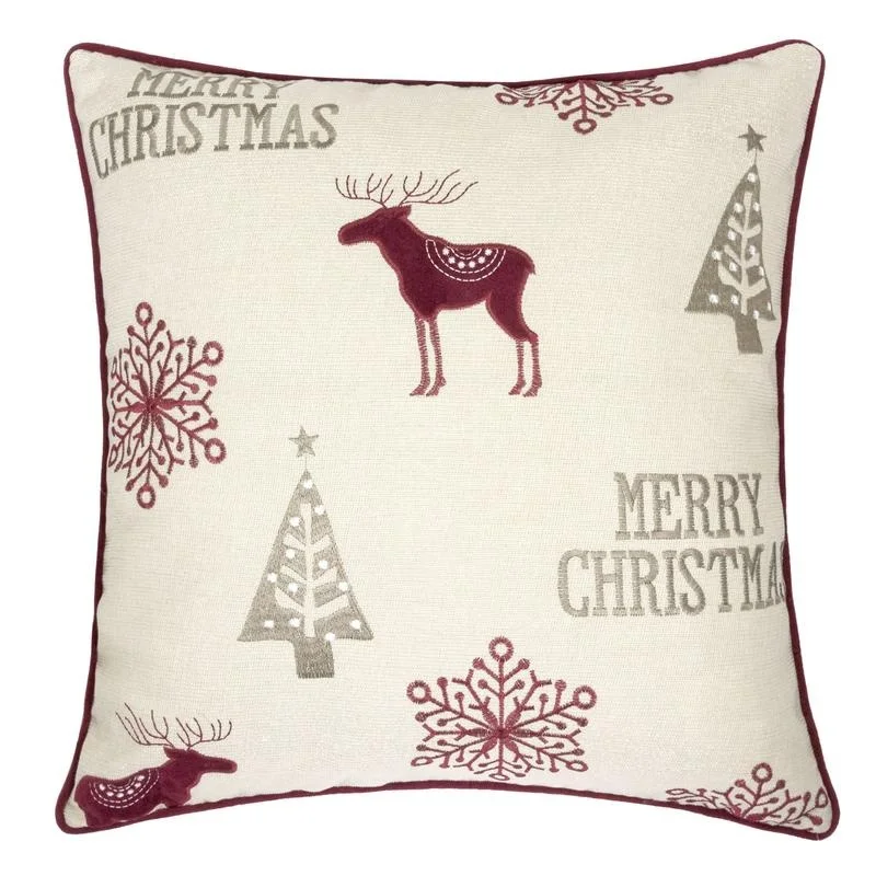 

Merry Christmas Embroidered Throw Pillow Set of 2, 20x20", Holiday Decor with Reindeer, Trees, Snowflakes