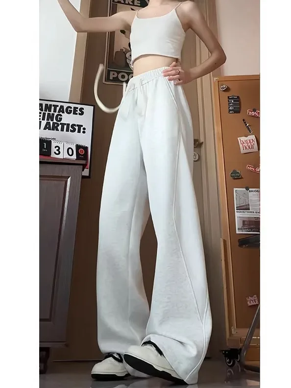 

Спортивные брюки с высокой талией свободного кроя, осенняя новинка, повседневные однотонные брюки с вставками, длинные брюки-джоггеры