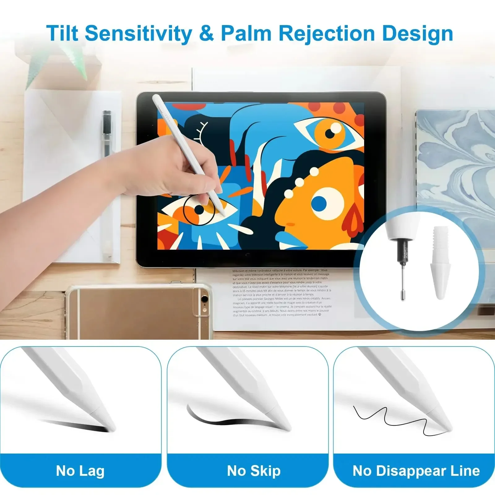 

Стилус с активным карандашом для iPad 9th and 10th Type-c, ручка для зарядки сенсорного экрана с функцией ладони для Apple iPad 6/7/8/9/10 Air 3/4/5