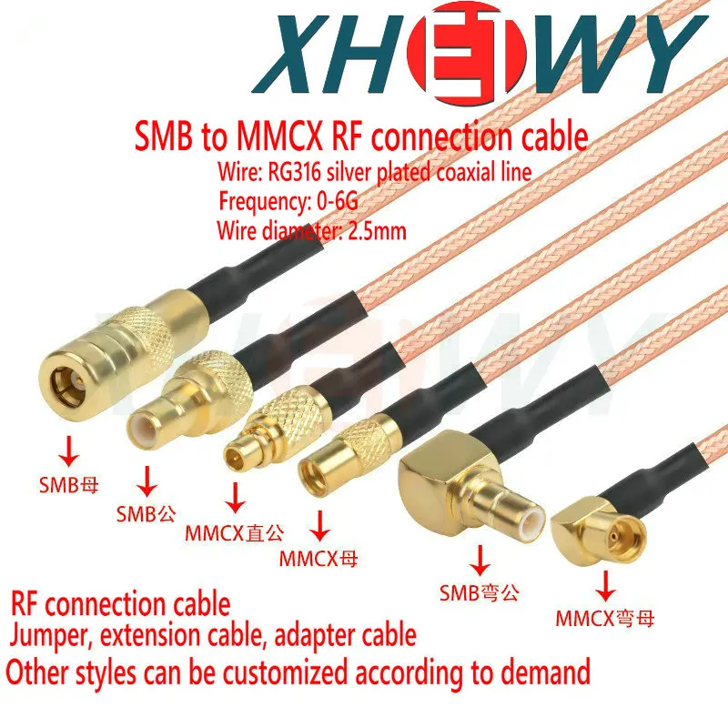 SMB-to-MMCX connection extension jumper pipe bend RG316 RF adapter cable SMB to MMCX male and female connectors