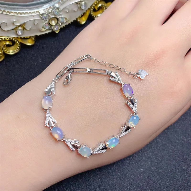 

Natural Opal Bracelet Simple Light Luxury S925 Silver with Certificate 15+3cm