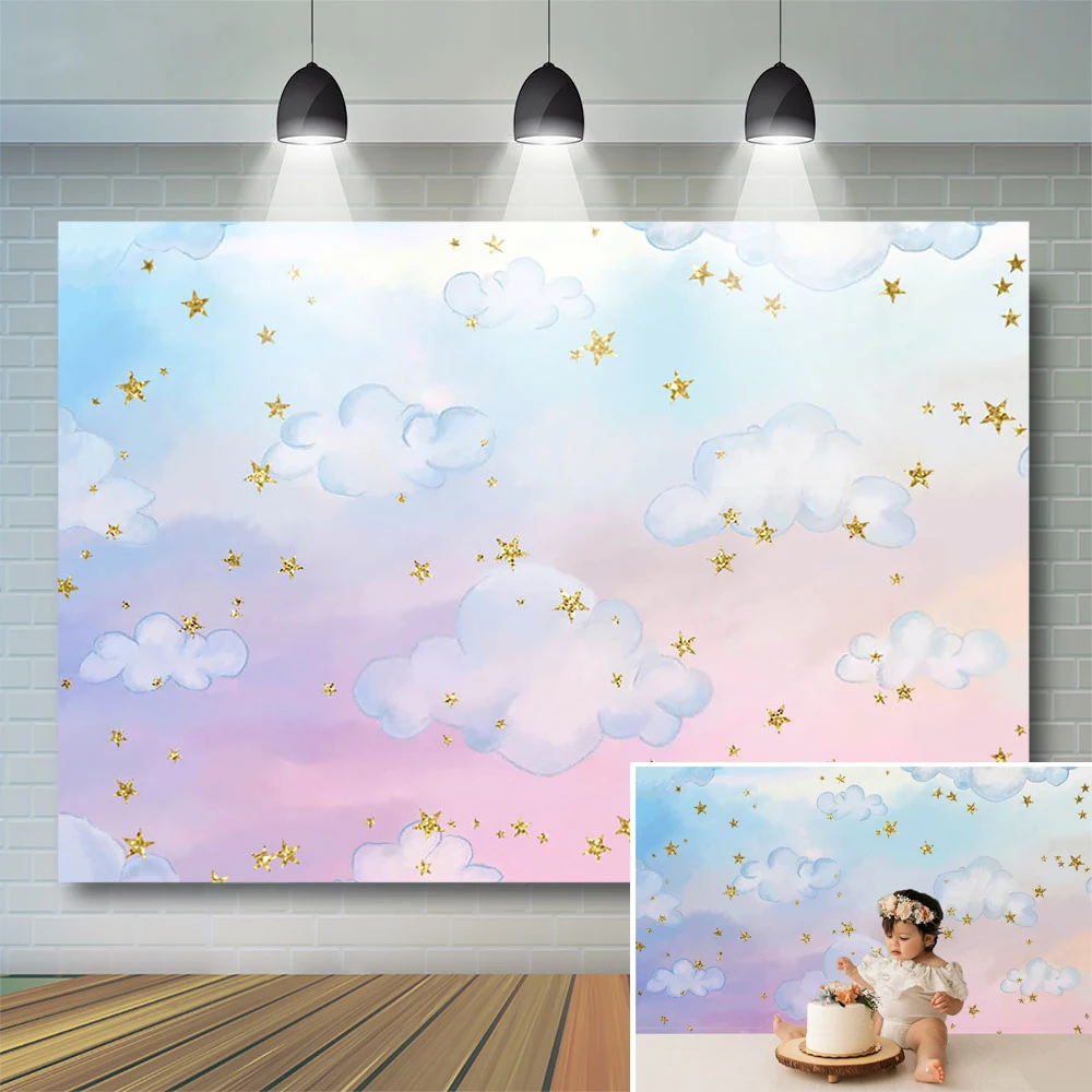 

Mocsicka Newborn Kids Background Baby Backdrop Cake Smash Decor Pink Clouds Colorful Fantasy Sky Glitter Phone Photo Studio