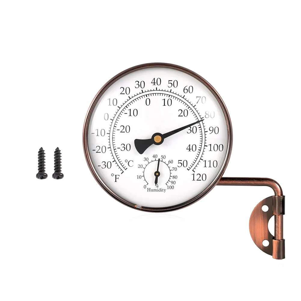 4 Inch Analog Outdoor Weather Instrument with Dual Scale Display and Antique Patina Finish for Decorative Functional Use
