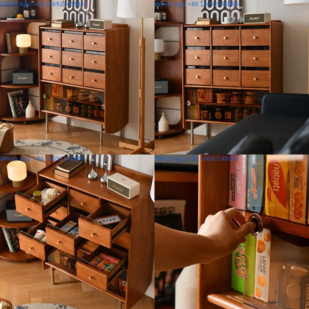 

Retro Solid Wood Drawer Cabinet Storage Unit Minimalist Sideboard Wall Mounted Bookshelf Bedroom Shelf Living Room Organizer