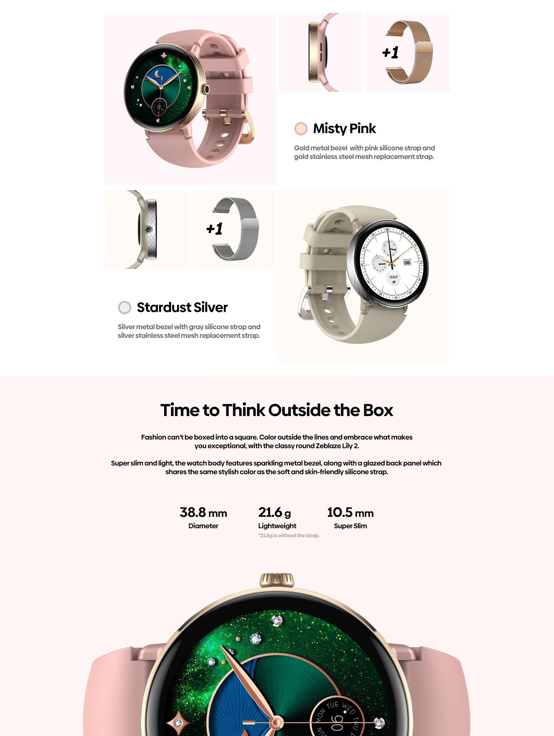 Neue 2025, Zeblaze LILY 2, Sprachanruf, weibliche Smartwatch, Doppelarmband, 1,2 Zoll HD-AMOLED-Display, Gesundheitsüberwachung, Sport-Smartwatch – Detail 2