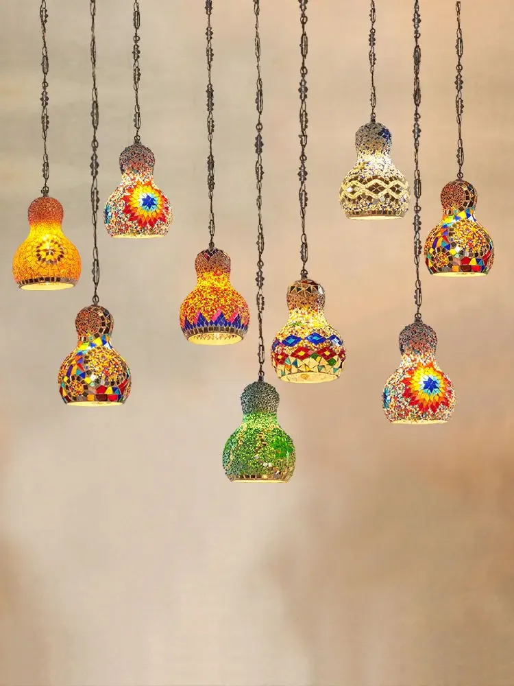 

Southeast Asian Exotic Bar Pendant Lamp Restaurant Lamp Bohemian Decorative Colored Glass Pendant Lamp