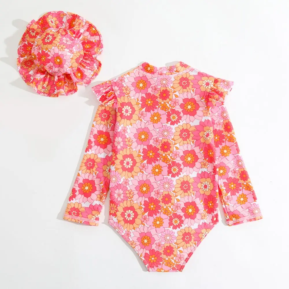 Little girl swimsuit 2024 new girls cute one-piece sunscreen swimsuit rainbow flower print