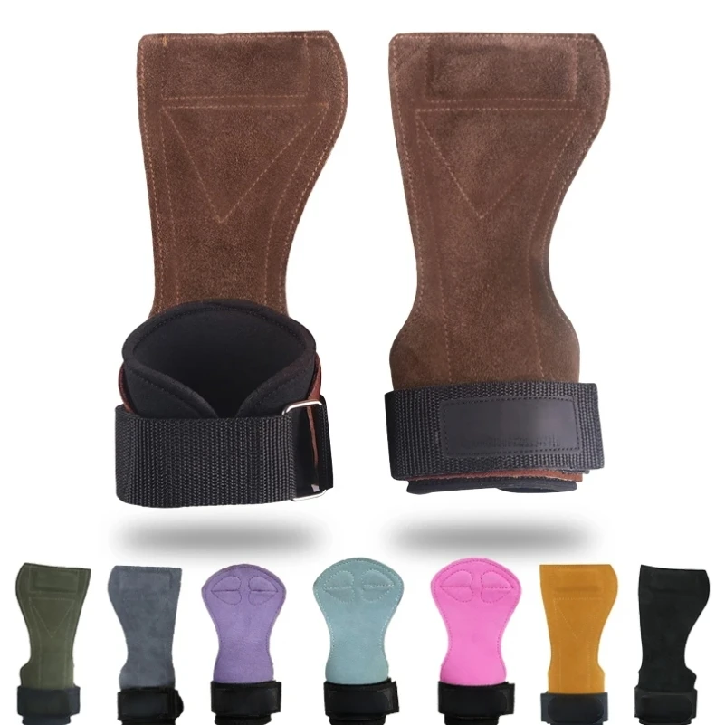 

2Pcs Cowhide Gym Gloves Grips Anti-Skid Weight Power Belt Lifting Pads Deadlift Workout Fitness Palm Protection Training Guards