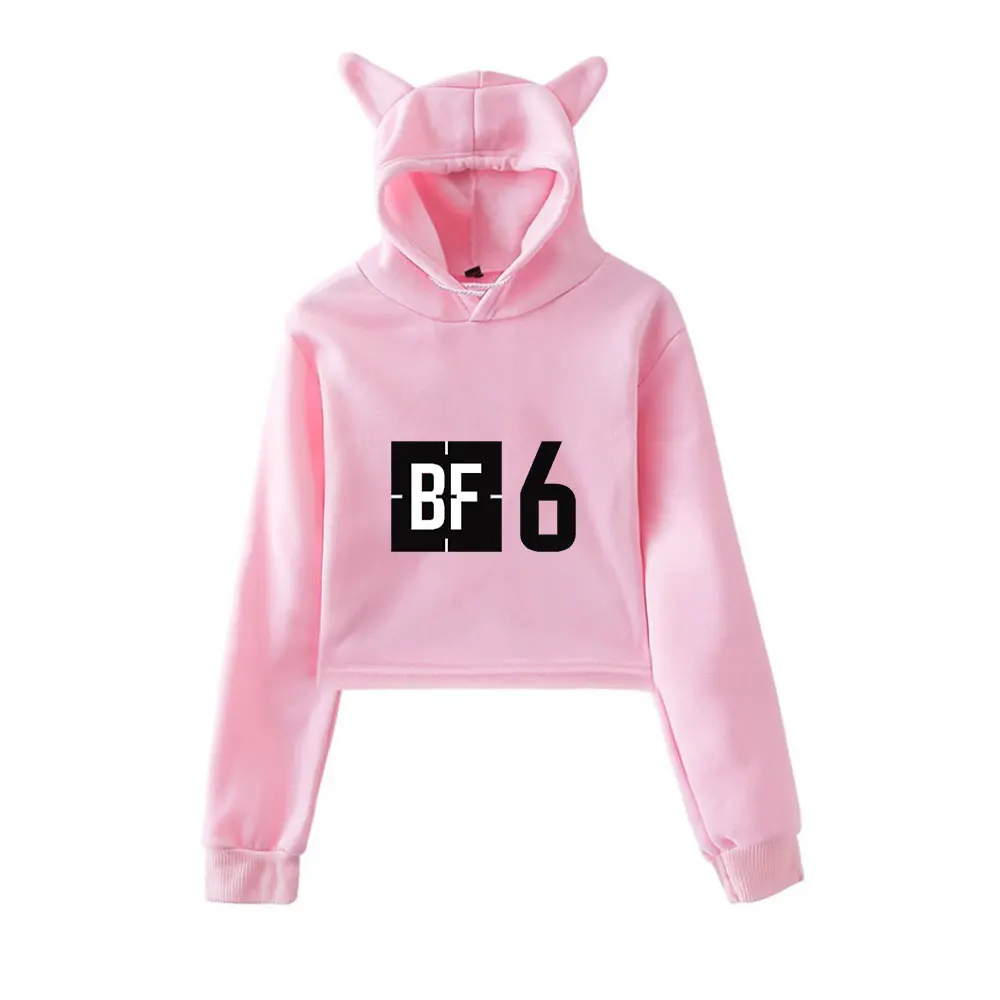 

Battlefield 6 Merch винтажная уличная одежда 90-х годов с логотипом, толстовки с капюшоном для девочек, укороченный модный спортивный пуловер с кошачьими ушками