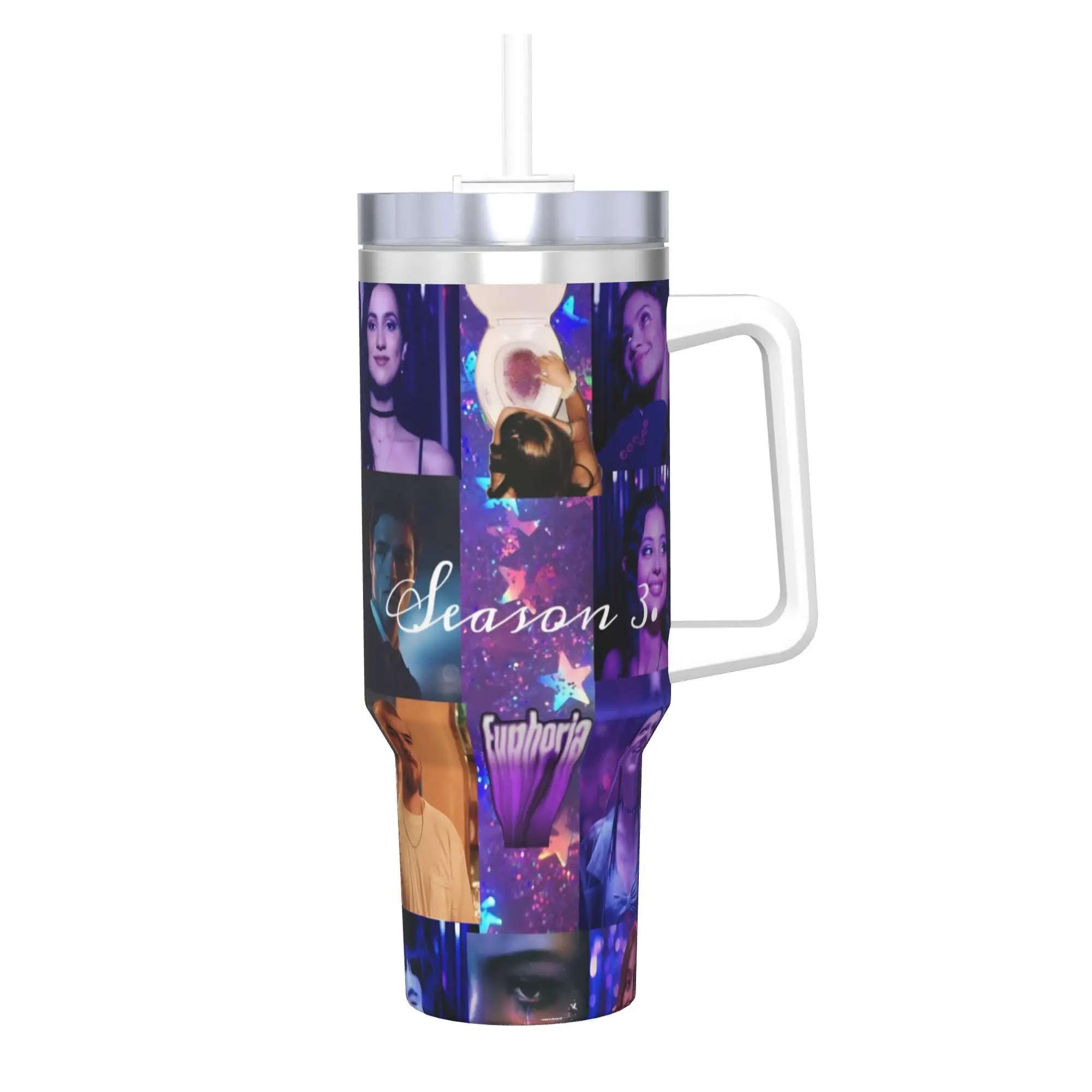 Euphorias Saison 3 – Gobelet isotherme sous vide avec couvercle et paille, tasse d'extérieur, bouteille d'eau 40oz