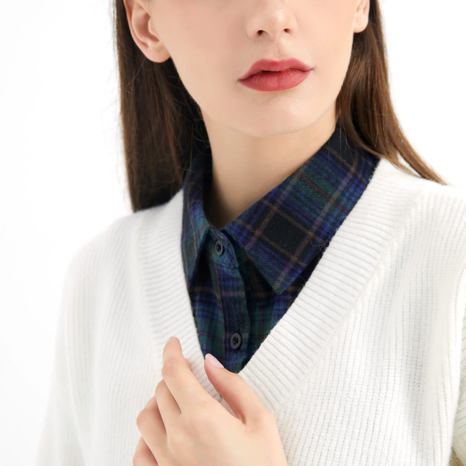 Damen abnehmbares kariertes Hemd-Design, gefälschter Kragen, falsche Bluse, Kleidungszubehör – Detail 1