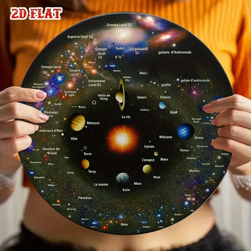 2D Flat - 2D Plane - 1pc Solar System And Galaxy Wall Art - 20.32 cm Round French And English Labeled Planets Metal Sign with Co