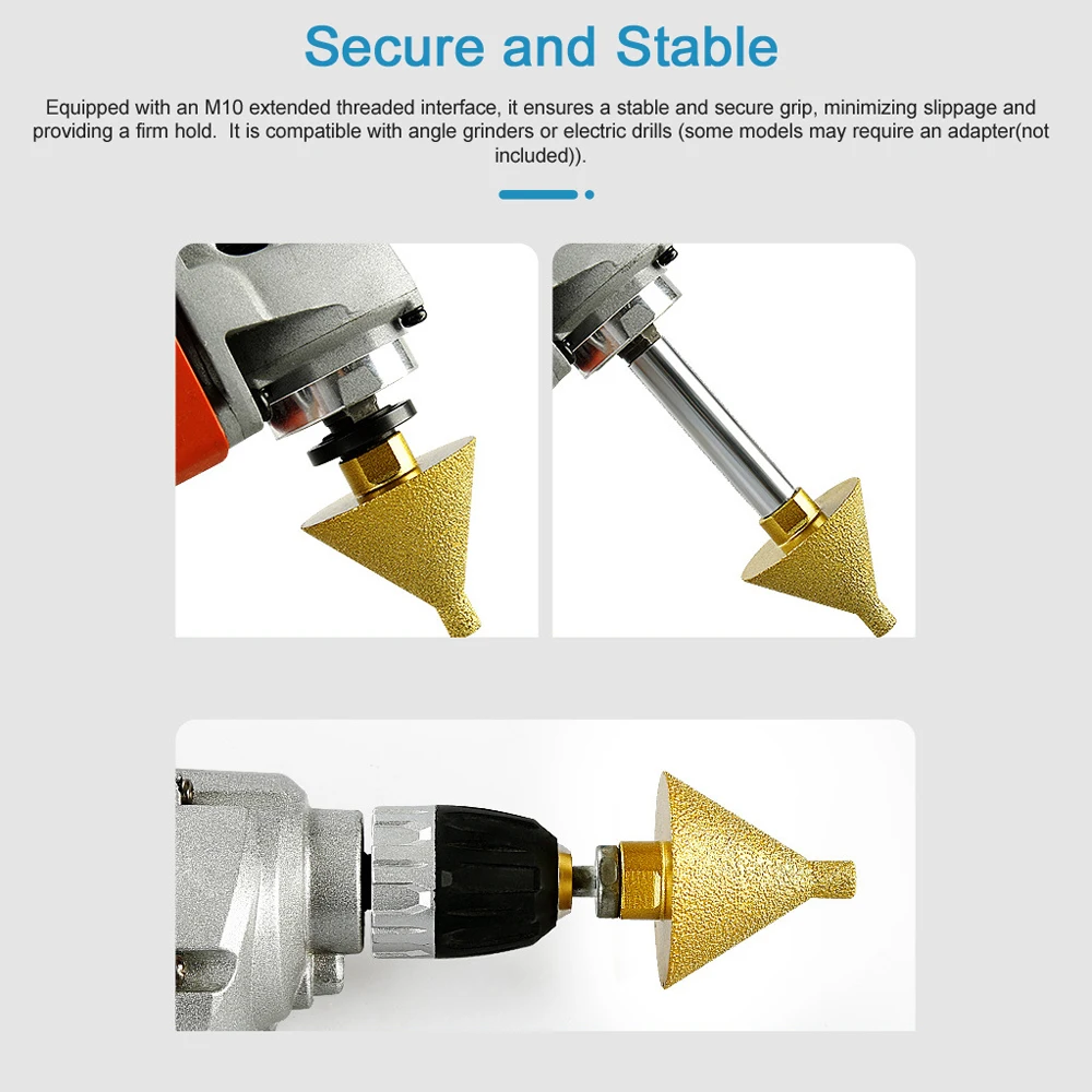 Diamond Beveling Chamfer Bit M10 Thread Diamond Countersink Drill Bit Hole Opener for Existing Holes Enlarging Shaping Trimming