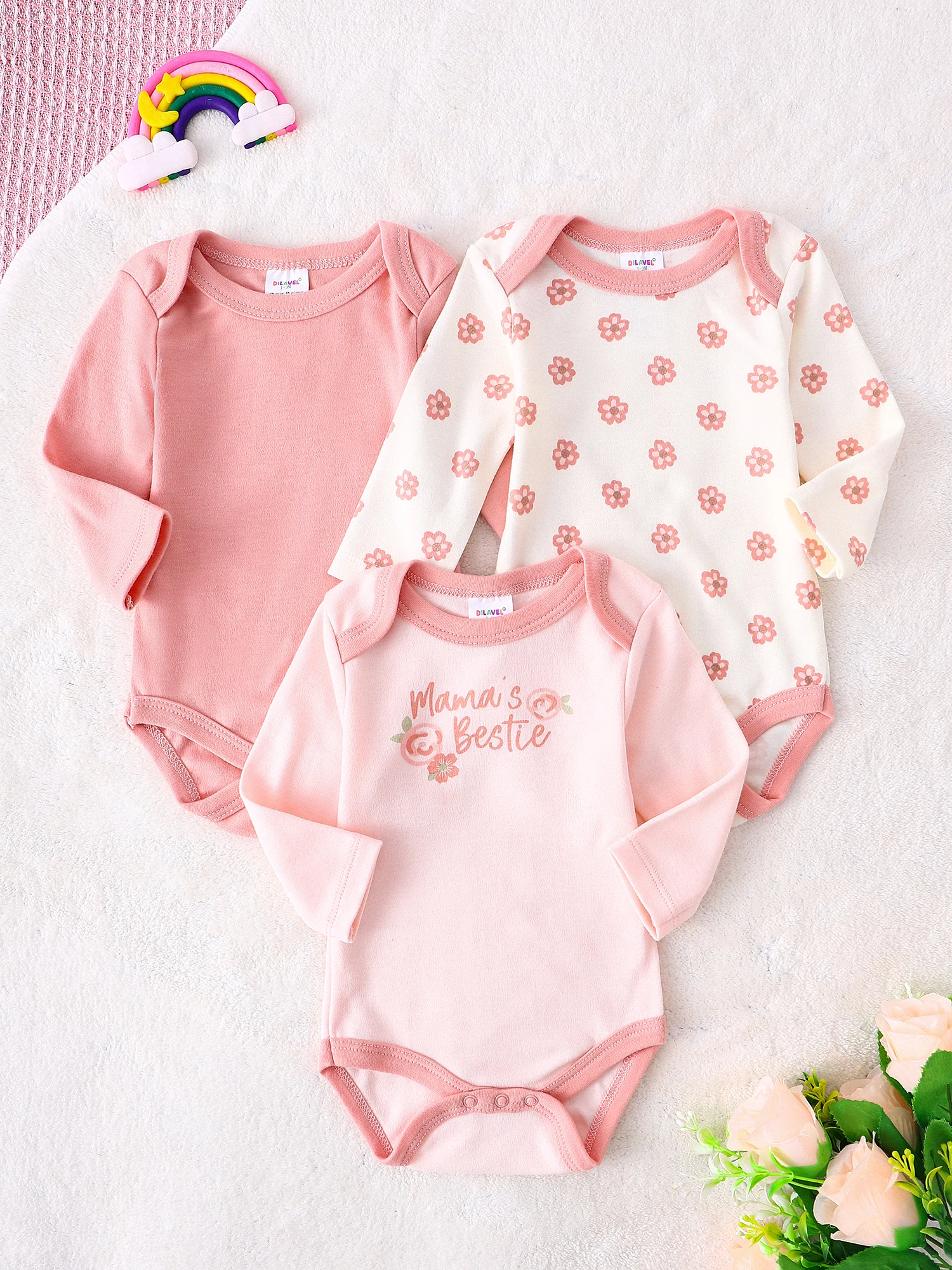 Babykleidung für Mädchen 3-teilig Baby-Mädchen-Strampler Neuer Stil Frühling/Herbst Langarm-Strampler aus Baumwollstoff Geeignet für 0-9 Monate – Detail 1