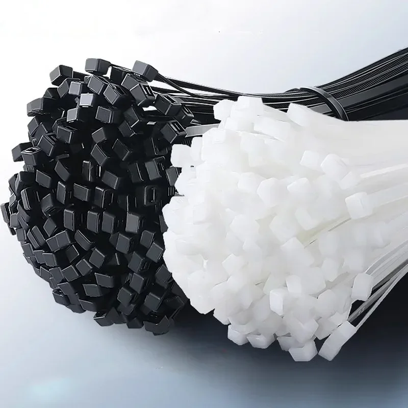 

100Pcs Plastic Nylon Cable Ties Self-locking Cord Ties Straps Adjustable Cables Fastening Loop Home Office Wire Zip Ties