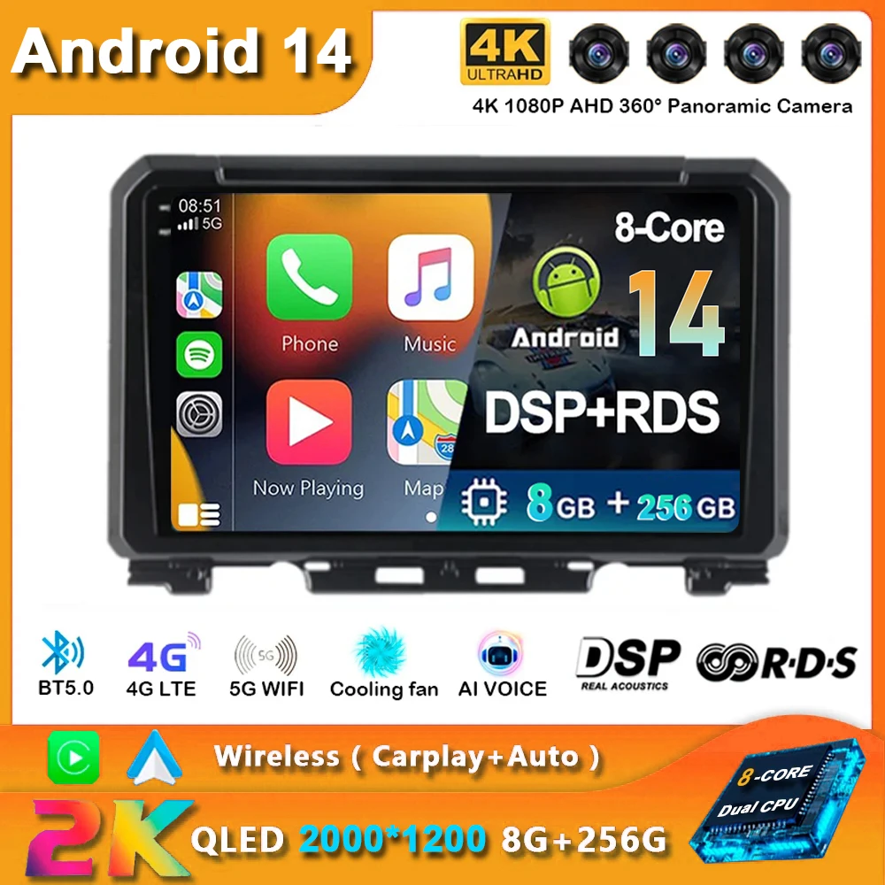 

Android 14 Carplay Car Radio For Suzuki Jimny 2018 2019 2020 Navigation GPS Multimedia Player stereo BT DSP wifi+4G Auto 2 DIN