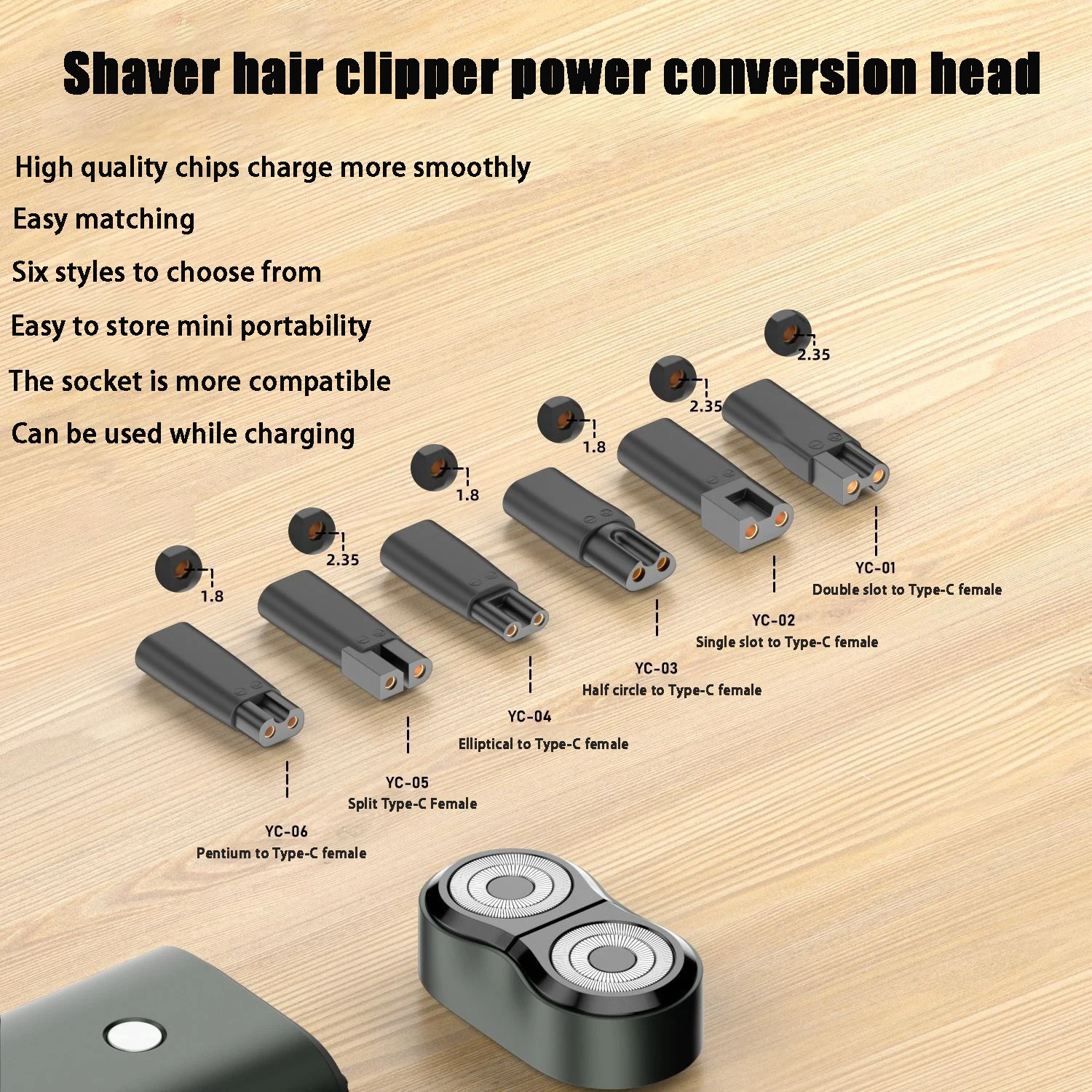 محول شحن أنثى من النوع C ، مناسب لماكينة حلاقة الثقب المزدوج ، مقص شعر بنتيوم ، يمكن استخدامه أثناء الشحن