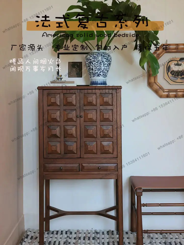 

yj9 Small solid wood living room dining side decorative cabinet ultra-thin white wax premium French retro