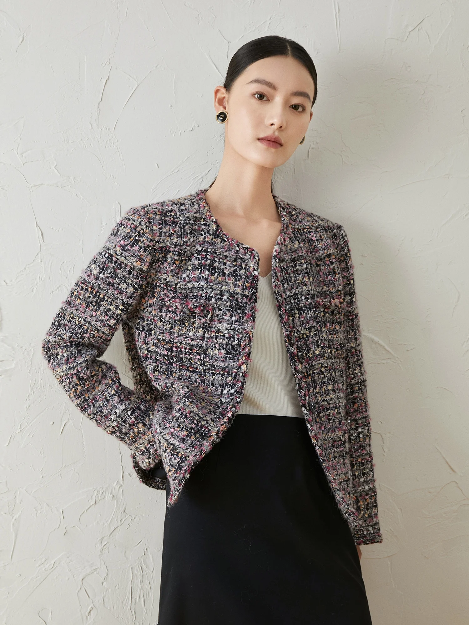 Classique ort matelassé Jaet femme Faion Ele Monica Sle 2025 nouveauté Polyester laine coton mélange Long Sve