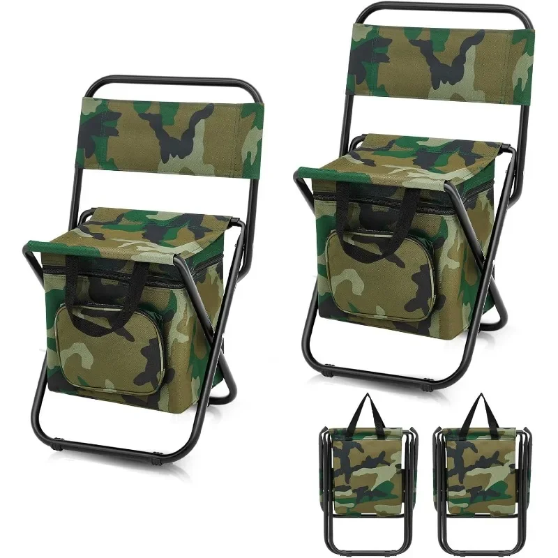 

Fishing Chair with Cooler Bag Foldable Fishing Stool Supports 220Lbs Portable Backrest Lightweight Folding Chair Outdoor Camping