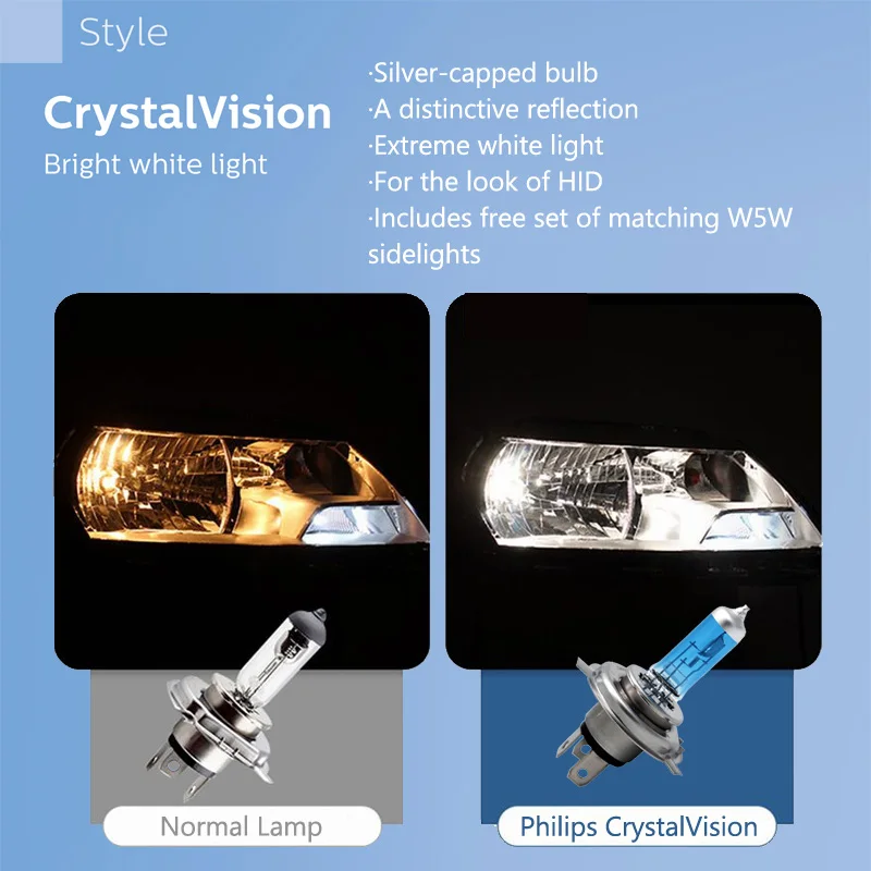 Philips Crystal Vision 9006 HB4 12V 60W P22d 9006CVSM 4300K Bright White Auto Halogen Headlight Fog Light Beam (Twin Pack) view 4