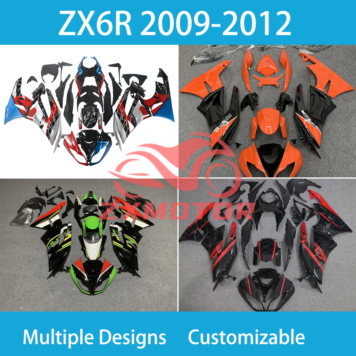 For KAWASAKI 636 ZX6R 2009 2010 2011 2012 Best Unique Fairing Kit ZX 6R 09 10 11 12 Motorcycle Fairings Bodywork Panel Set Fit