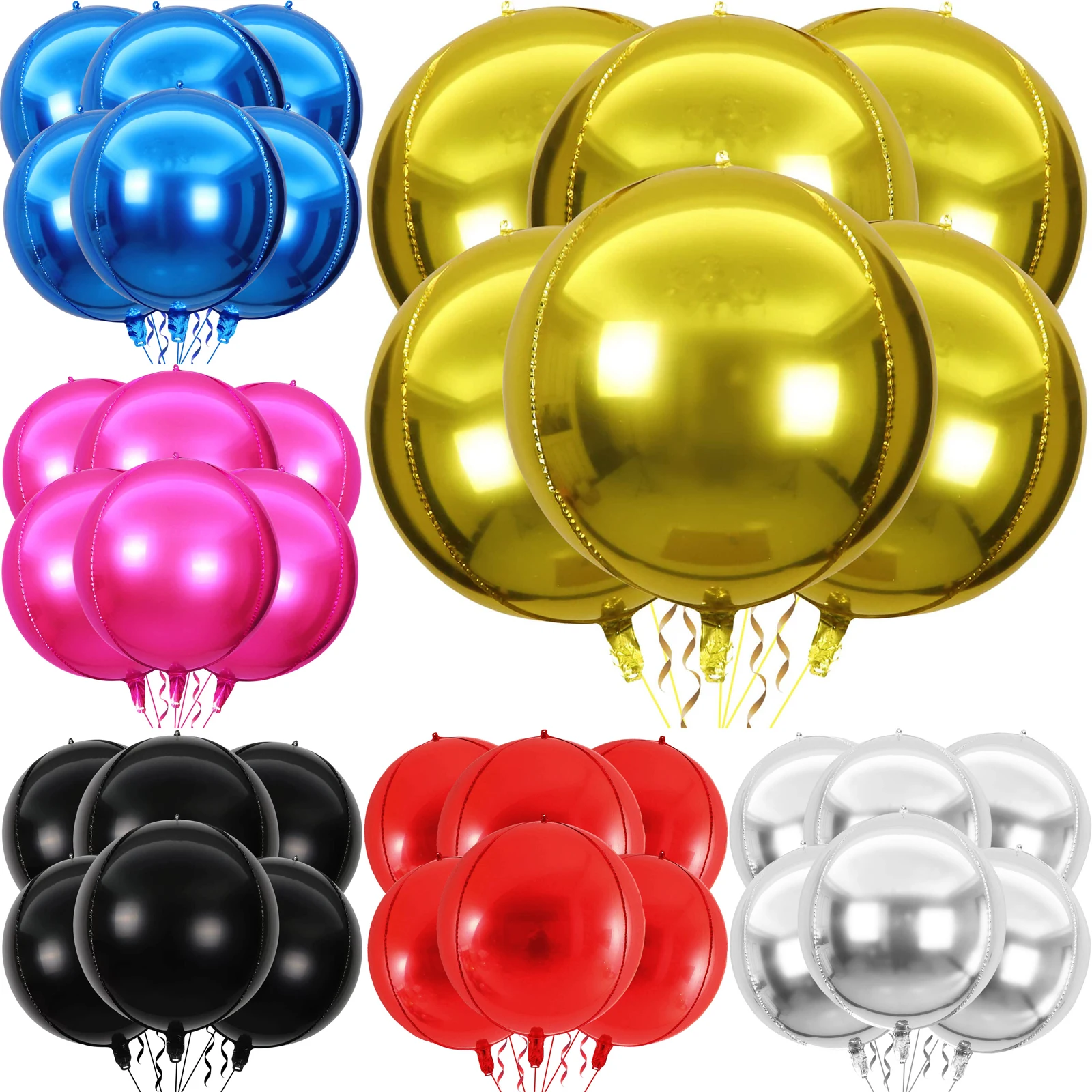 Palloncini con sfera in foil 4D da 5/10 pezzi, palloncini in Mylar placcati in argento oro rosa rotondi grandi per decorazioni per feste di compleanno, 22 pollici