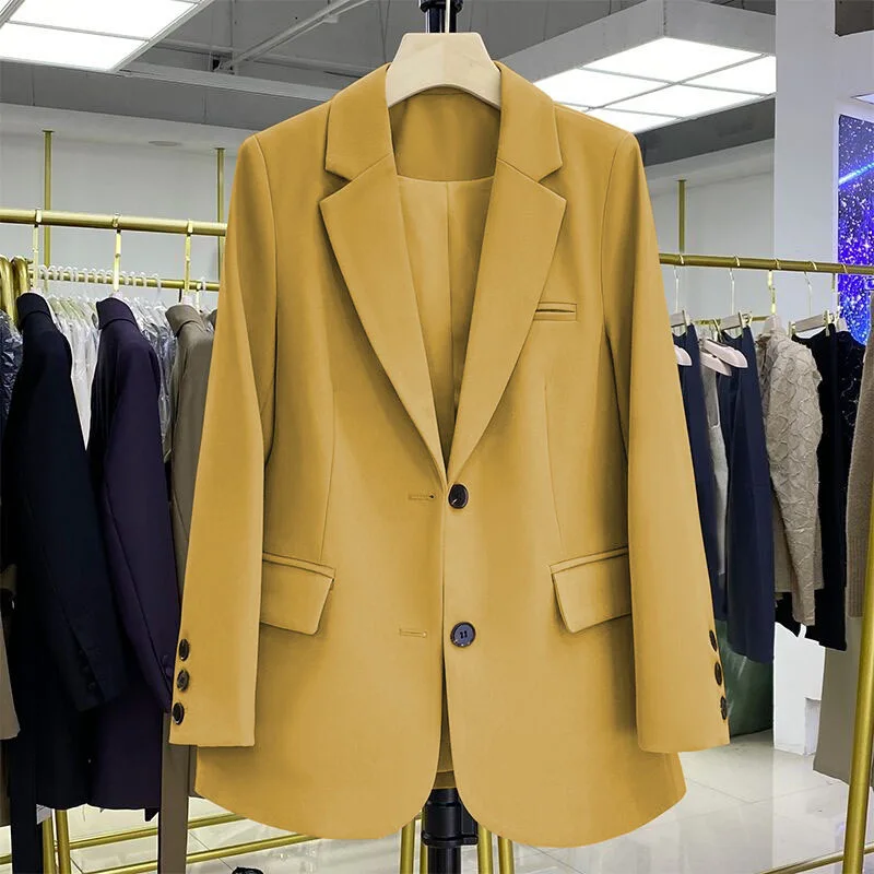 Autumn Office Lady Yellow Blazer For Women 2023 Long Sleeve Slim High Quality Blazers Mujer Coats Jacket Winter Clothing Outwear