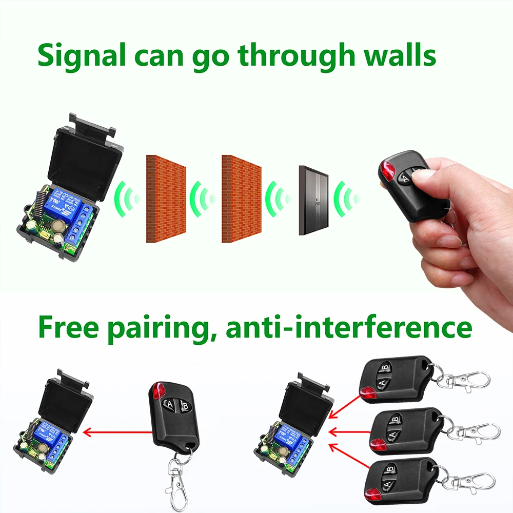 433MHz DC 6V 12V 24V 1CH Reciver Relay Module Wireless Remote Control with A/B button Transmitter 50m for LED/Lamp/Car Lock/Fan