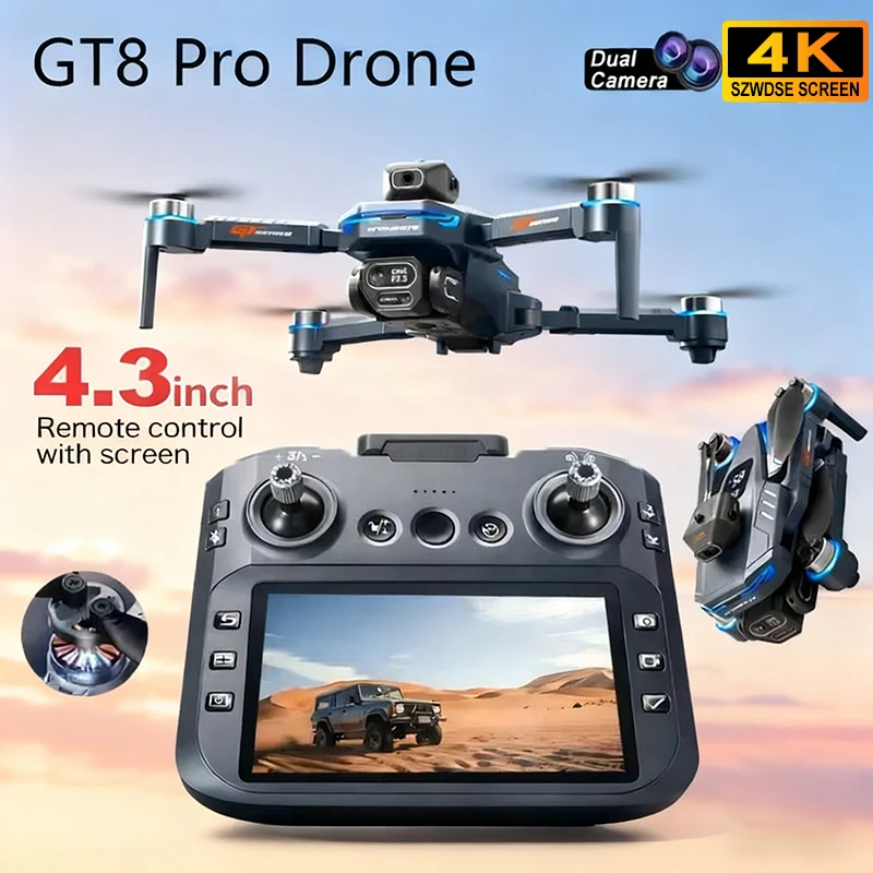 Nouveau Drone 4K HD GT8 caméra évitement d'obstacles photographie aérienne Drone sans brosse avec écran pliable RC Drones quadrirotor jouets