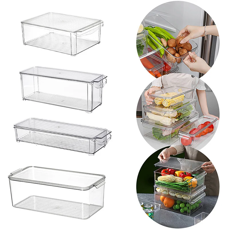 Refrigerator Food Storage Containers With Lid PET Fridge Freezer Fruit Vegetables Preservation Sealed Box Transparent Organizer