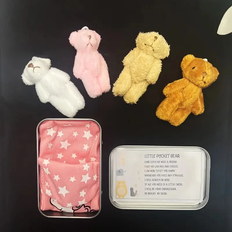 Pocket Bear Tin Soft Stuffed Bear Pocket Toys Stress Little Day Plush Buddy - Bear Lush Mini Bear Doll Children Tin Box Doll