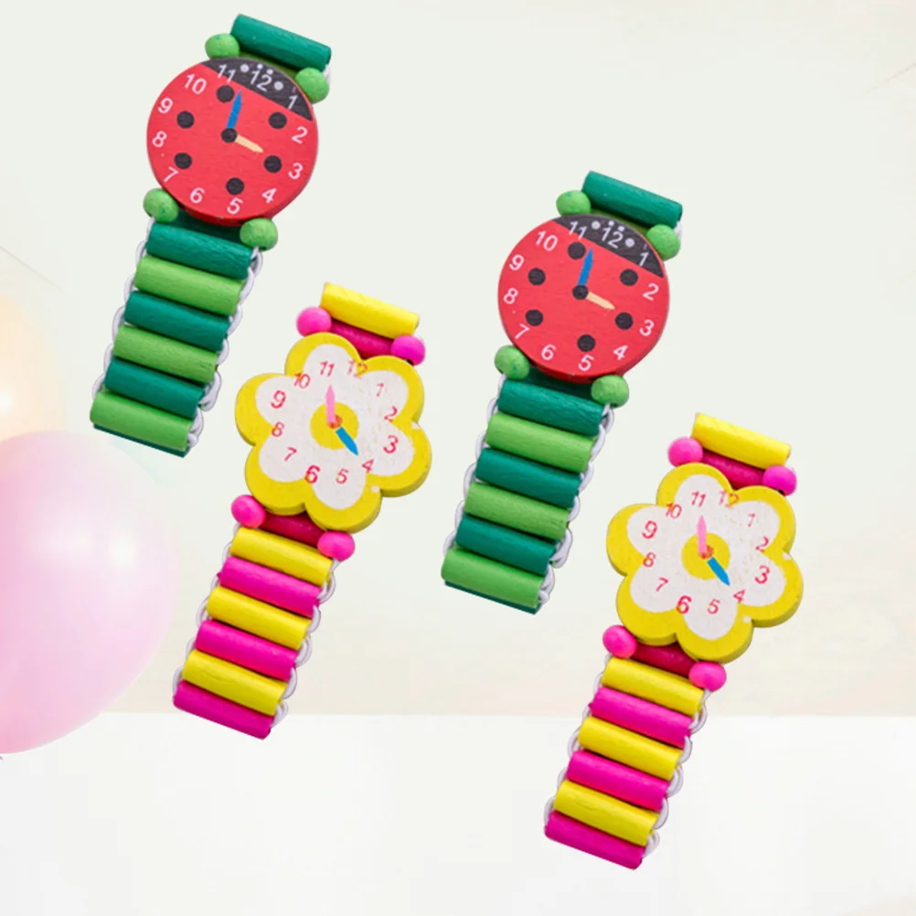 4 stücke Holz Kinder Uhr Cartoon Armbanduhren Für Kinder Simulation Holz Handwerk Armband Geschenk Spielzeit Zubehör