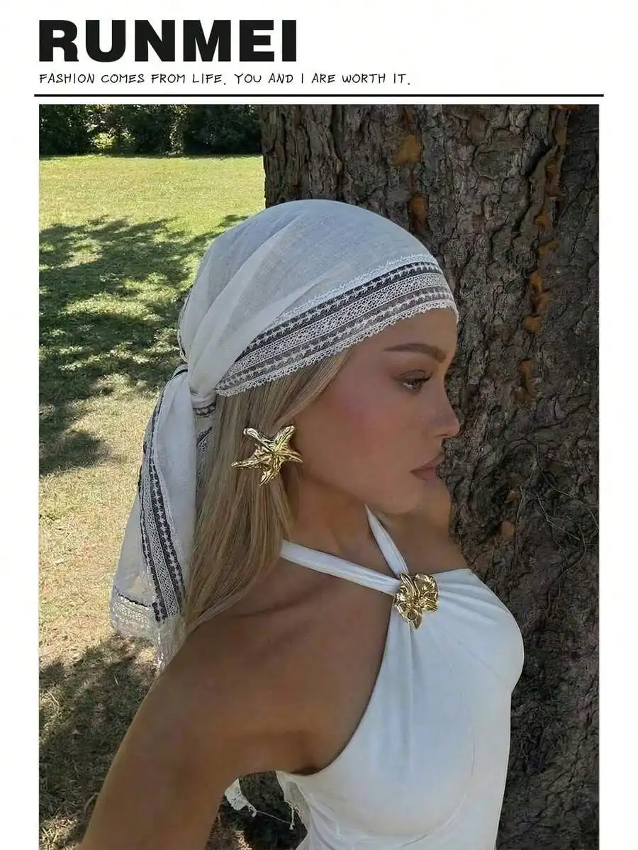 

1 шт. Элегантный женский платок квадратной формы с кружевной отделкой, однотонный, многофункциональный: можно использовать как платок, шаль и аксессуар для волос, подходит для любого случая.