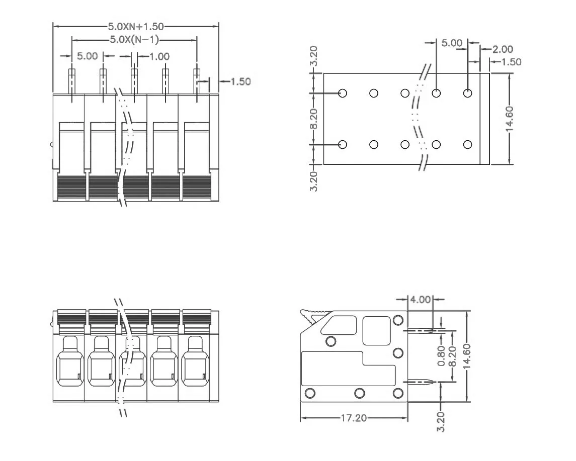 Bloque de terminales PCB DA806V 2604 4 mm2 espaciado 5,0 mm paso gris 2604-3102 3 4 5 6